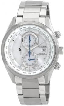 Citizen Eco-Drive Perpetual Alarm World Time Chronograph GMT White Dial Men's Watch AT8260-85A