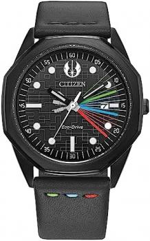 Citizen Men's Eco-Drive Star Wars Darth Vader Black Ion Plated Case Watch with Gray Leather Strap, Black Dial (Model: BM7498-00W)