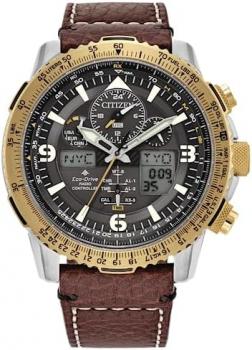 Citizen Eco-Drive Promaster Skyhawk A-T Grey Dial and Brown Leather Strap Watch | 45mm | JY8084-09H