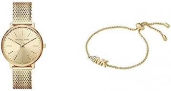 Michael Kors Women's Pyper Gold-Tone Stainless Steel Mesh Watch Women's Gold-Tone Brass Chain Bracelet