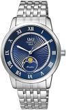 Citizen Q&Q Moon Phase Metal Bracelet, Navy/Silver, Men's QZ10-J218, Bracelet Type