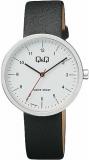 Q&Q Men Analog Quartz Watch with Leather Strap QC24J304, Black, Strap