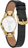 Citizen Ladies' Eco-Drive Disney Villians Evil Queen Gold Stainless Steel Case and Black Leather Strap Watch and Pin Gift Set, Black Dial,Crystal Accent,Date (Model: GA1082-46W)