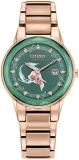 Citizen Eco-Drive Ladies' Special Edition Disney Princess Ariel "Making Waves my Way" Faceted Crystal Watch and Pin Gift Set, Gold Stainless Steel Watch, Green Dial, 30mm (Model: GA1073-63W)