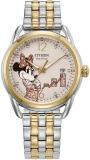 Citizen Ladies Eco-Drive Disney Minnie Empowered Two Tone Stainless Steel Watch with Crystal Accents, White Dial,3 Hand (Model: FE6084-70W)