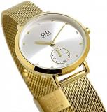 Citizen Q&Q QA97J001Y Women's Wrist Watch, Mesh Strap, Quartz, Stone, Gold,, gold, Bracelet Type