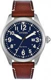 Citizen Men's Sport Casual Garrison 3-Hand Date Eco-Drive Leather Strap Watch, Arabic Markers, Stainless Steel, Field Watch