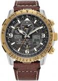 Citizen Eco-Drive Promaster Skyhawk A-T Grey Dial and Brown Leather Strap Watch | 45mm | JY8084-09H