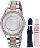 Michael Kors Women's Lauryn Quartz Watch with Stainless-Steel-Plated Strap,Silver/Two Tone/White, 16