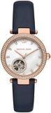 Michael Kors Women's Parker Stainless Steel Automatic Watch with Leather Strap, Blue, 16 (Model: MK9048)