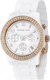 Women's White Ceramic Link Bracelet Quartz Chronograph Two Tone Crystal