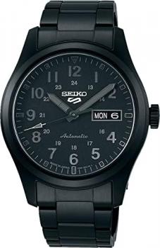 Seiko SRPJ09 5 Sports Field Street Style Automatic Mechanical Wristwatch, Limited Distribution Model, Men's, Made in Japan, Full Black, Bracelet Type