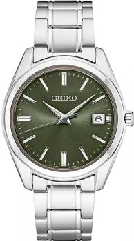 SEIKO SUR527 Watch for Men - Essentials - Olive Green Dial with Date Calendar, Stainless Steel Case & Bracelet, and 100m Water Resistant