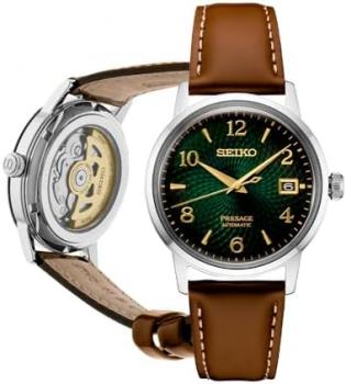 SEIKO Presage Green SRPE45 Brown Leather Automatic Mens Watch