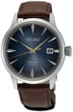 SEIKO Men's Blue Sunray Dial Brown Leather Band Presage Cocktail Time Automatic Analog Watch