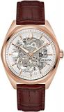 Bulova Men Analog Automatic Watch with Leather Strap 97A175, Silver, Strap.