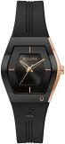 Bulova Latin Grammy Gemini Quartz Rose Gold Stainless Steel Accent with Curved Mineral Crystal and Black Silicone Strap Watch, Ladies