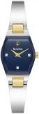 Bulova Ladies Modern Gemini Diamond Silver and Gold Stainless Steel Watch,Tonneau Shape Blue Dial, Model: 98P218