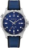 Bulova Men's Marine Star Quartz Silver Stainless Steel Watch, Leather and Silicone Strap, 100M Water Resistant, 43mm
