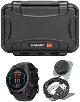 Garmin Fenix E 47mm GPS Smartwatch with 1.3-Inch AMOLED Display (Slate Gray Steel and Black) Bundle with Waterproof Hard Case (Black) and Focus Camera Charger Stand (3 Items)