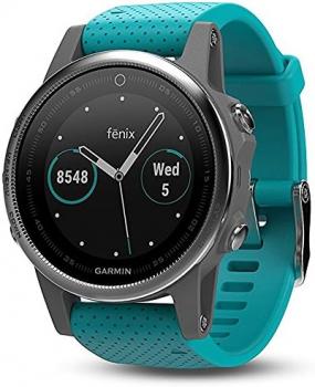 Garmin fēnix 5s, Premium and Rugged Smaller-Sized Multisport GPS Smartwatch, Silver/Turquoise
