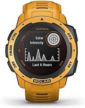Garmin Instinct Solar, Solar-Powered Rugged Outdoor Smartwatch, Built-in Sports Apps and Health Monitoring, Sunburst Yellow (Renewed)