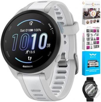 Garmin 010-02863-21 Forerunner 165 Smart Sport Watch, Mist Gray + Whitestone | Official USA Partner Model | Bundle with Deco Essentials 2-Pack Screen Protector + Fitness & Wellness Suite