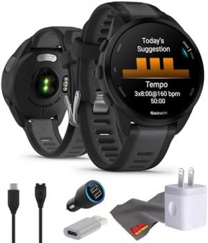 Garmin Forerunner 165 GPS Running Smartwatch, Fitness Tracker Smart Watch for Men and Women Bundle with Accessories - Black/Slate Gray