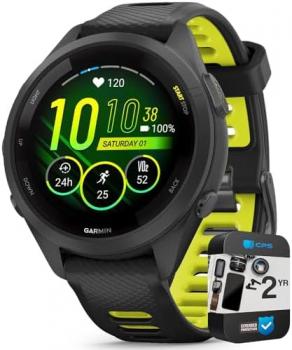 Garmin 010-02810-03 Forerunner 265S GPS Smartwatch Black/Amp Yellow Bundle with 2 YR CPS Enhanced Protection Pack