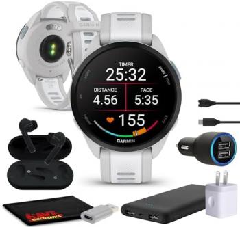 Garmin Forerunner 165 GPS Running Smartwatch, Fitness Tracker Smart Watch for Women and Men Bundle with Accessories - Mist Gray/Whitestone