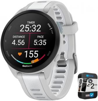 Garmin 010-02863-31 Forerunner 165 Music Smart Sport Watch, Mist Gray + Whitestone | Official USA Partner Model | Bundle with 2 YR CPS Enhanced Protection Pack