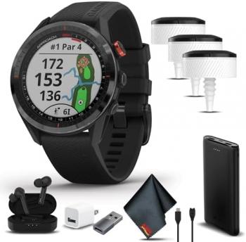 Garmin Approach S62 Golf Watch, Premium GPS Smartwatch, Built-in Virtual Caddie Bundle with 3X Approach CT10 Automatic Club Tracking System + USB Charging Adapter + Black Earbuds + More Accessories