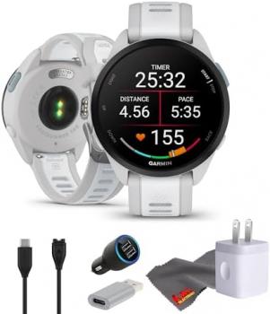 Garmin Forerunner 165 GPS Running Smartwatch, Fitness Tracker Smart Watch for Men and Women Bundle with Accessories - Mist Gray/Whitestone