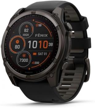 Garmin fēnix 8 – 51 mm, Solar, Sapphire, Premium Multisport GPS Smartwatch, Long-Lasting Battery Life, Dive-Rated, Built-in LED Flashlight, Carbon Gray DLC Titanium with Pebble Gray Band