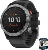 Garmin 010-02410-00 Fenix 6 Solar GPS Smartwatch, Silver w/Black Band Bundle with 2 YR CPS Enhanced Protection Pack