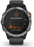 Garmin 010-02410-00 Fenix 6 Solar GPS Smartwatch, Silver w/Black Band Bundle with 2 YR CPS Enhanced Protection Pack