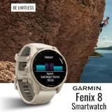 Garmin Fenix 8 AMOLED 43mm GPS Smartwatch (Soft Gold and Fog Gray-Dark Sandstone) Bundle with Portable Charger Stand and Screen Protector Film (3 Items)