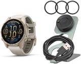 Garmin Fenix 8 AMOLED 43mm GPS Smartwatch (Soft Gold and Fog Gray-Dark Sandstone) Bundle with Portable Charger Stand and Screen Protector Film (3 Items)