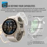 Garmin Fenix 8 AMOLED 43mm GPS Smartwatch (Soft Gold and Fog Gray-Dark Sandstone) Bundle with Portable Charger Stand and Screen Protector Film (3 Items)