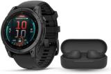Garmin Fenix E 47mm GPS Smartwatch with 1.3-Inch AMOLED Display (Slate Gray Steel and Black) Bundle with Compact and Lightweight Truly Wireless Earbuds (Black) (2 Items)