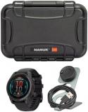 Garmin Fenix E 47mm GPS Smartwatch with 1.3-Inch AMOLED Display (Slate Gray Steel and Black) Bundle with Waterproof Hard Case (Black) and Focus Camera Charger Stand (3 Items)