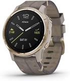 Garmin Fenix 6S Sapphire, Premium Multisport GPS Watch, Smaller-Sized, features Mapping, Music, Grade-Adjusted Pace Guidance and Pulse Ox Sensors, Light Gold with Gray Leather Band (Renewed)