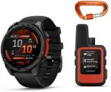 Garmin Fenix 8 47mm GPS Smartwatch with 1.4-Inch AMOLED Display (Slate Gray and Black) Bundle with Garmin inReach Mini 2 Satellite Communicator (Red), and Heavy Duty Carabiner (Orange) (3 Items)