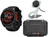 Garmin Fenix 8 47mm GPS Smartwatch (Slate Gray and Black) Bundle with Waterproof Hard Case and Portable Charger Stand (3 Items)