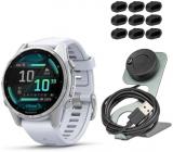 Garmin Fenix 8 43mm AMOLED GPS Smartwatch (Silver and Whitestone) Bundle with Portable Charger Stand and Charger Port Protectors (3 Items)