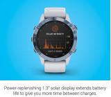 Garmin fenix 6 Pro Solar, Multisport GPS Watch with Solar Charging Capabilities, Advanced Training Features and Data, Mineral Blue with White Band