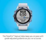 Garmin fenix 6 Pro Solar, Multisport GPS Watch with Solar Charging Capabilities, Advanced Training Features and Data, Mineral Blue with White Band
