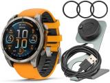 Garmin Fenix 8 Sapphire 47mm GPS Smartwatch (Spark Orange and Graphite) Bundle with Portable Charger Stand and Screen Protector Film (3 Items)