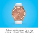 Garmin vivomove Style, Hybrid Smartwatch with Real Watch Hands and Hidden Color Touchscreen Displays, Rose Gold with White Silicone Band