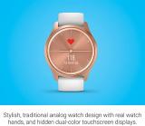 Garmin vivomove Style, Hybrid Smartwatch with Real Watch Hands and Hidden Color Touchscreen Displays, Rose Gold with White Silicone Band
